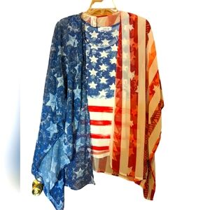 American Flag/patriotic 2 piece summer Tank Top with sheer flag kimono Cover up